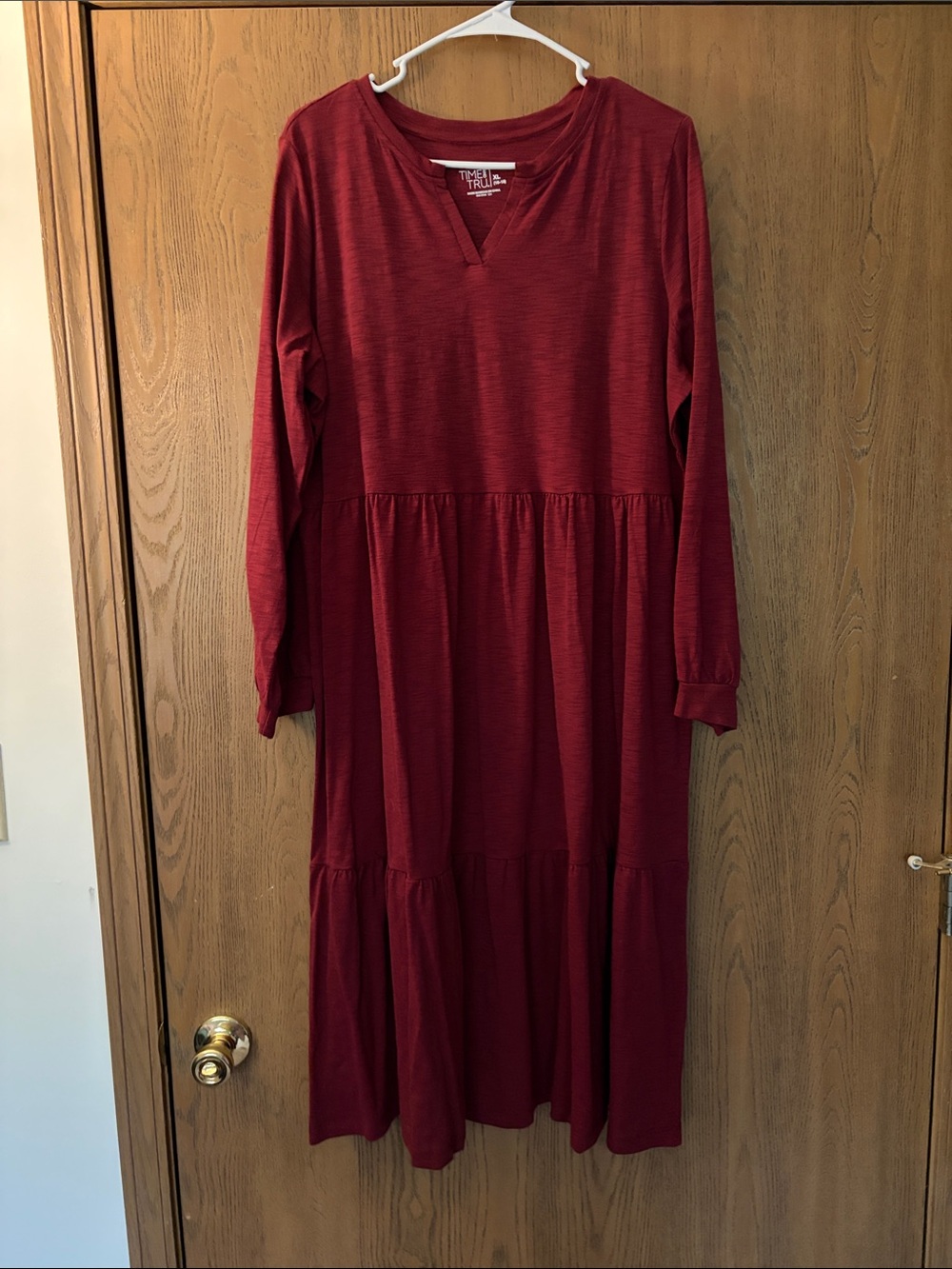 Time and Tru Red Long Sleeve Tiered Maxi Dress